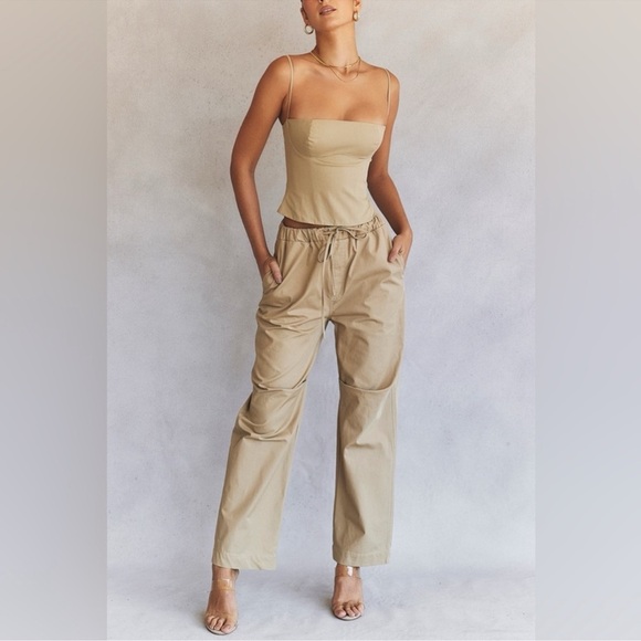 House of CB Pants - House of CB Beige Luna Camel Cargo Trouser Sz M NEW